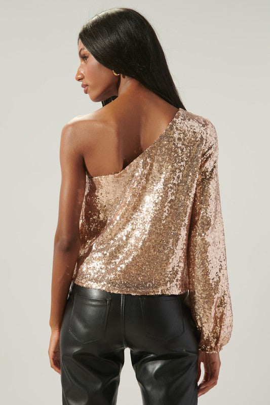 Bright Like a Diamond One Shoulder Sequin Top
