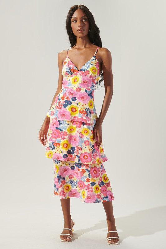 Summersalt Floral Yanni Ruffle Tiered Midi Dress