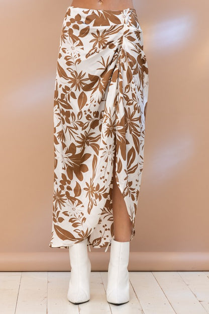 Zenna Floral Satin Drape Pleated Skirt