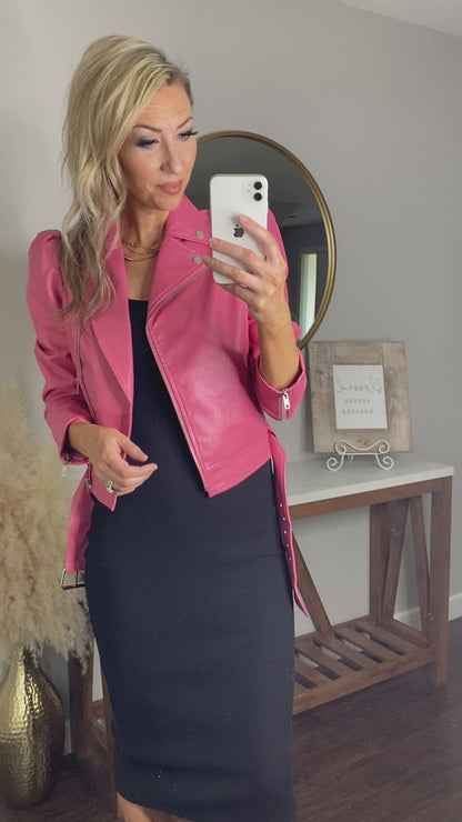 Jessie Puff Sleeve Faux Leather Moto Jacket