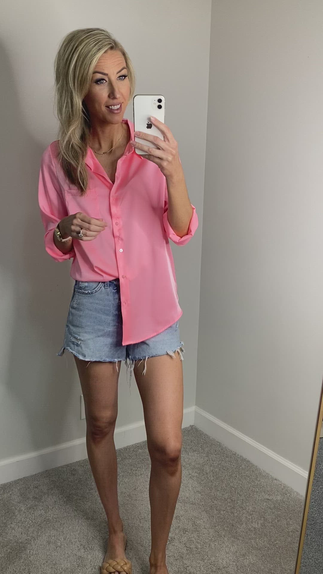 Selena Satin Button Down Top (Neon Light Pink) – Nova Lee Boutique