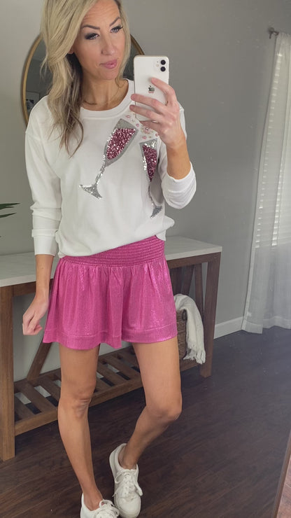 Alanna Elastic Waist Metallic Shorts (Pink)