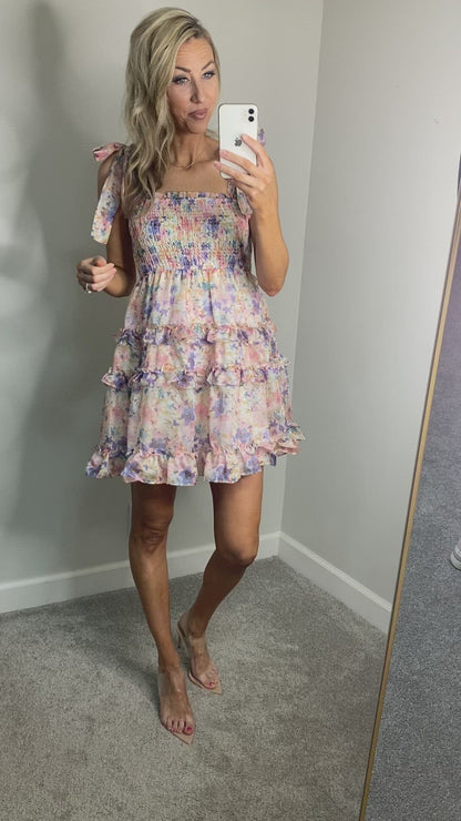 Aubrey Tie Shoulder Multicolor Floral Dress