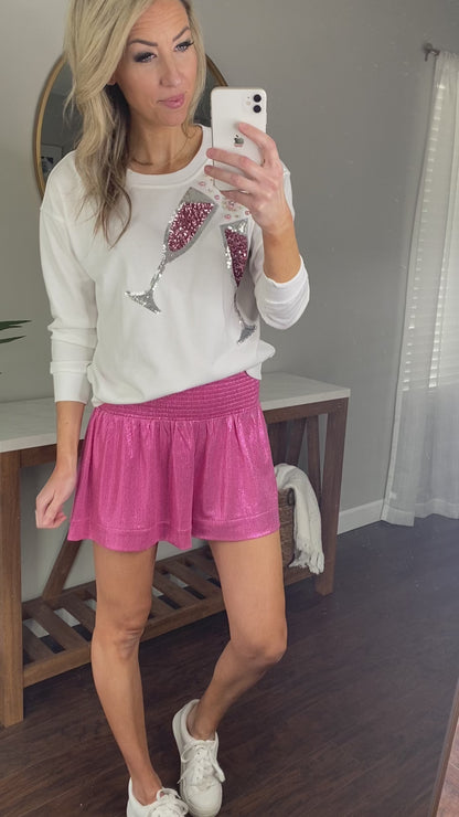 Alanna Elastic Waist Metallic Shorts (Red)