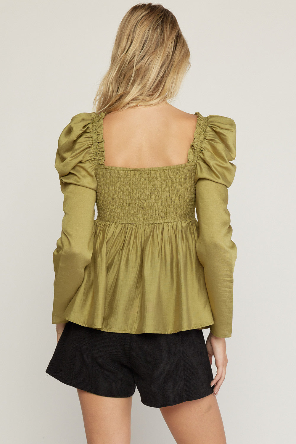 Keely Sweetheart Puff Shoulder Peplum Top