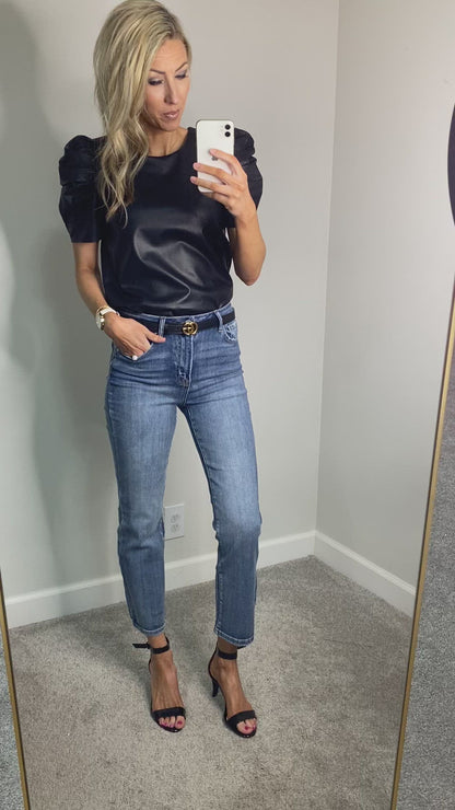RISEN Britt High Rise Cropped Straight Leg Jeans