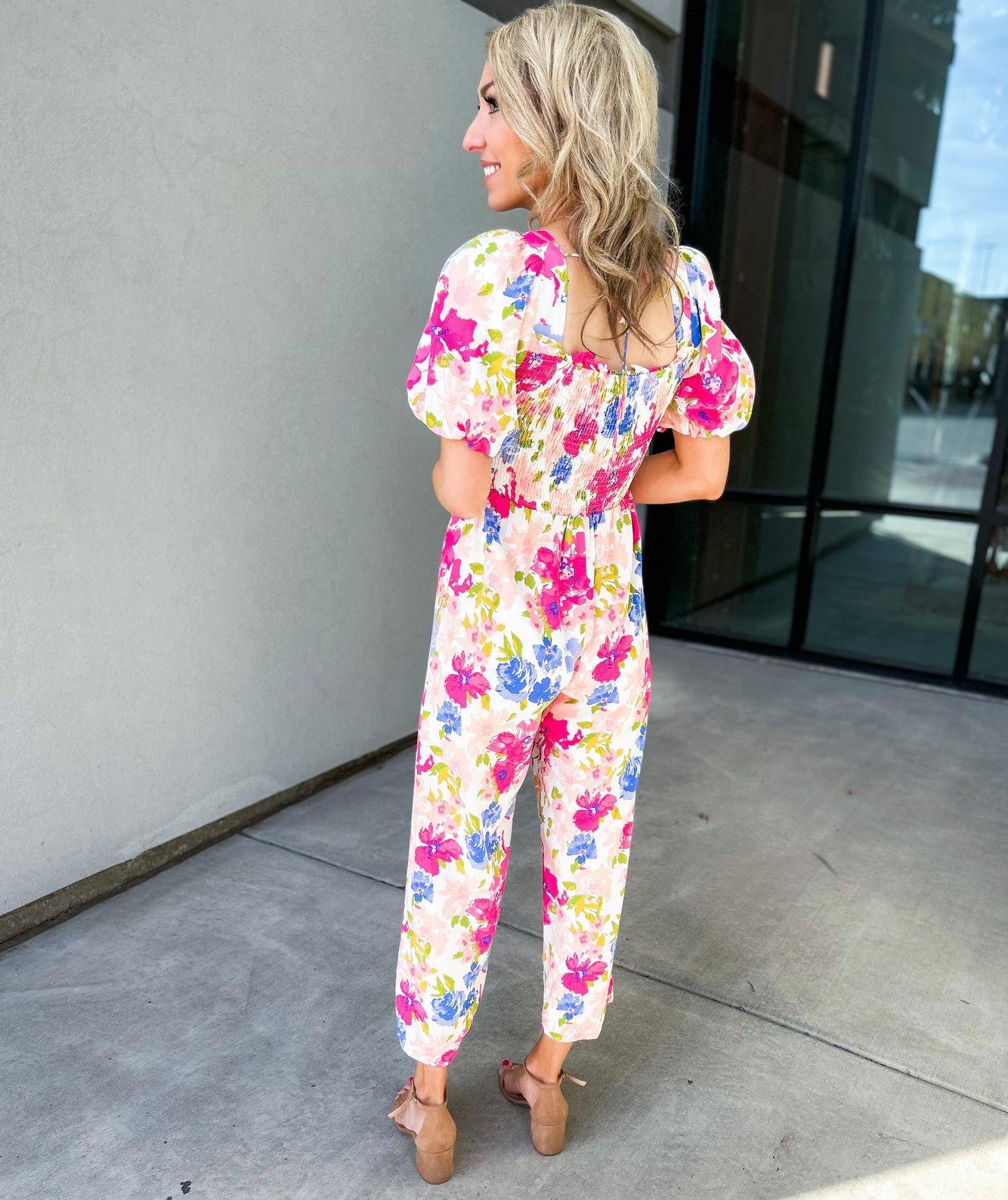 Miabella Smocked Floral Jumpsuit