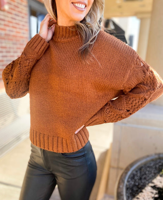 Rayanne Mock Neck Knit Sweater (Toffee)