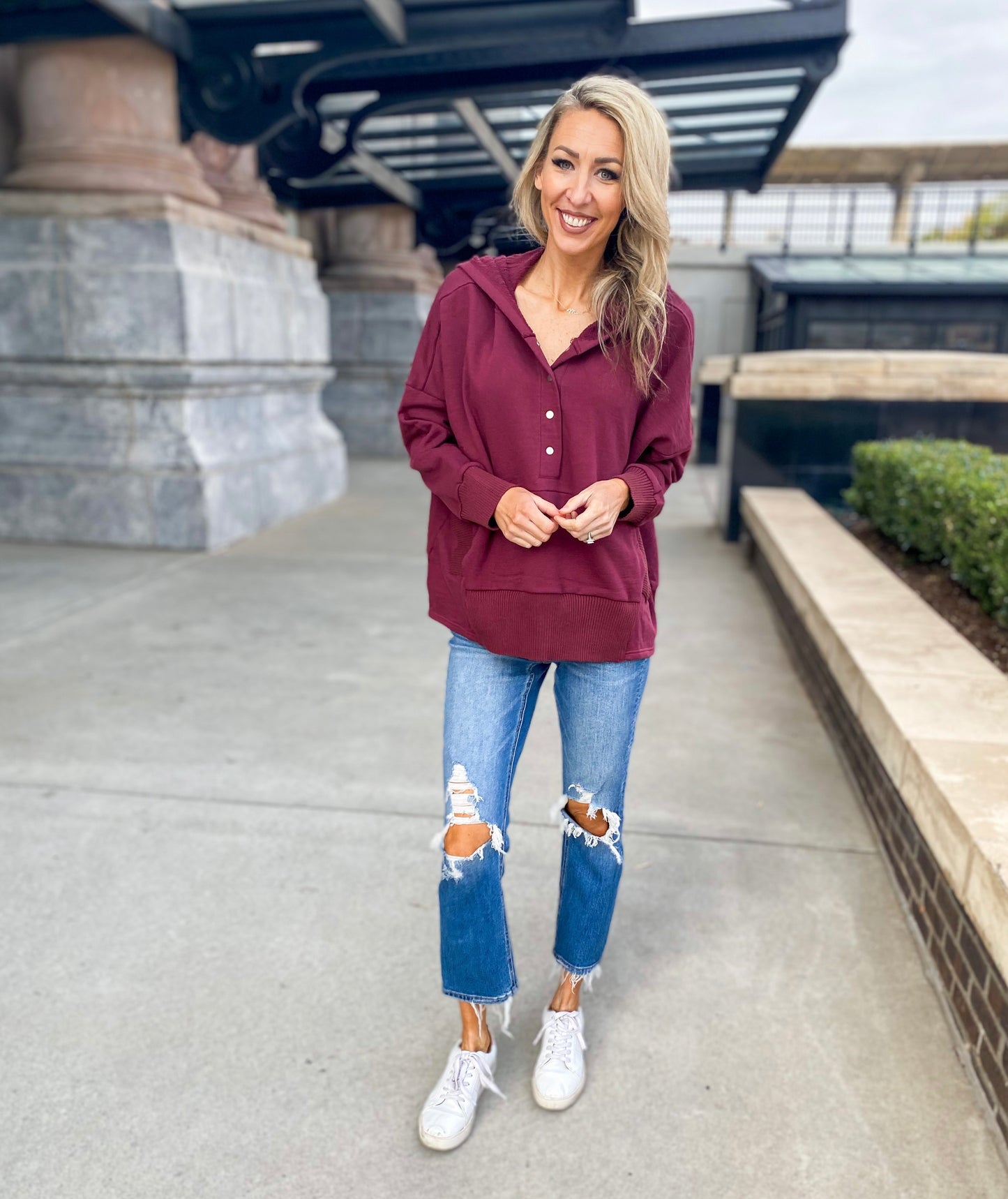 Anngie French Terry Oversized Pullover Hoodie (Wine)