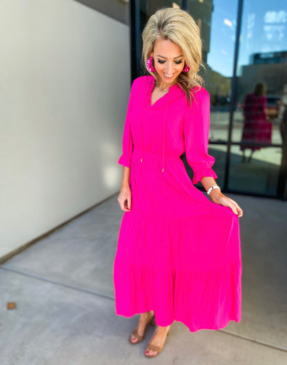 Emelina Tiered Maxi Dress (Hot Pink)