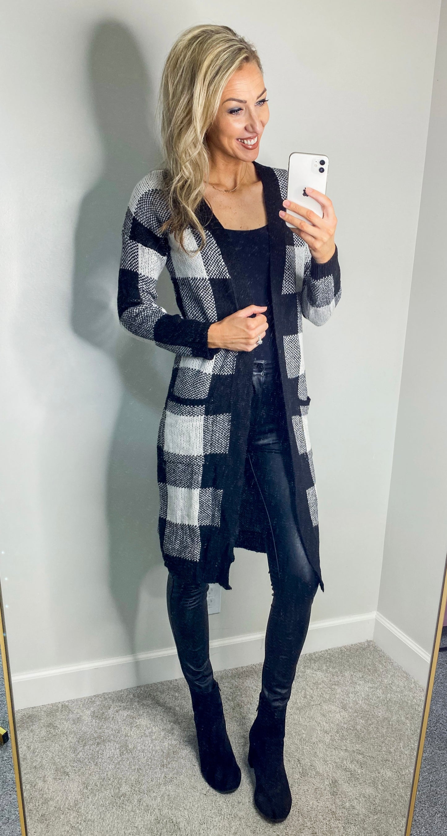 Yelena Checkered Cardigan