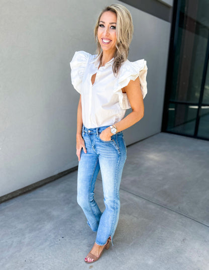 One and Only Ruffle Button Up Top