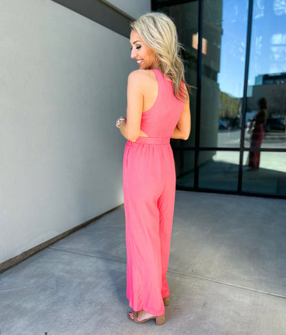 Rudy Cut Out Jumpsuit (Coral Pink)