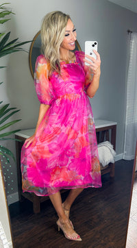 Garden Dreams Organza Floral Midi Dress