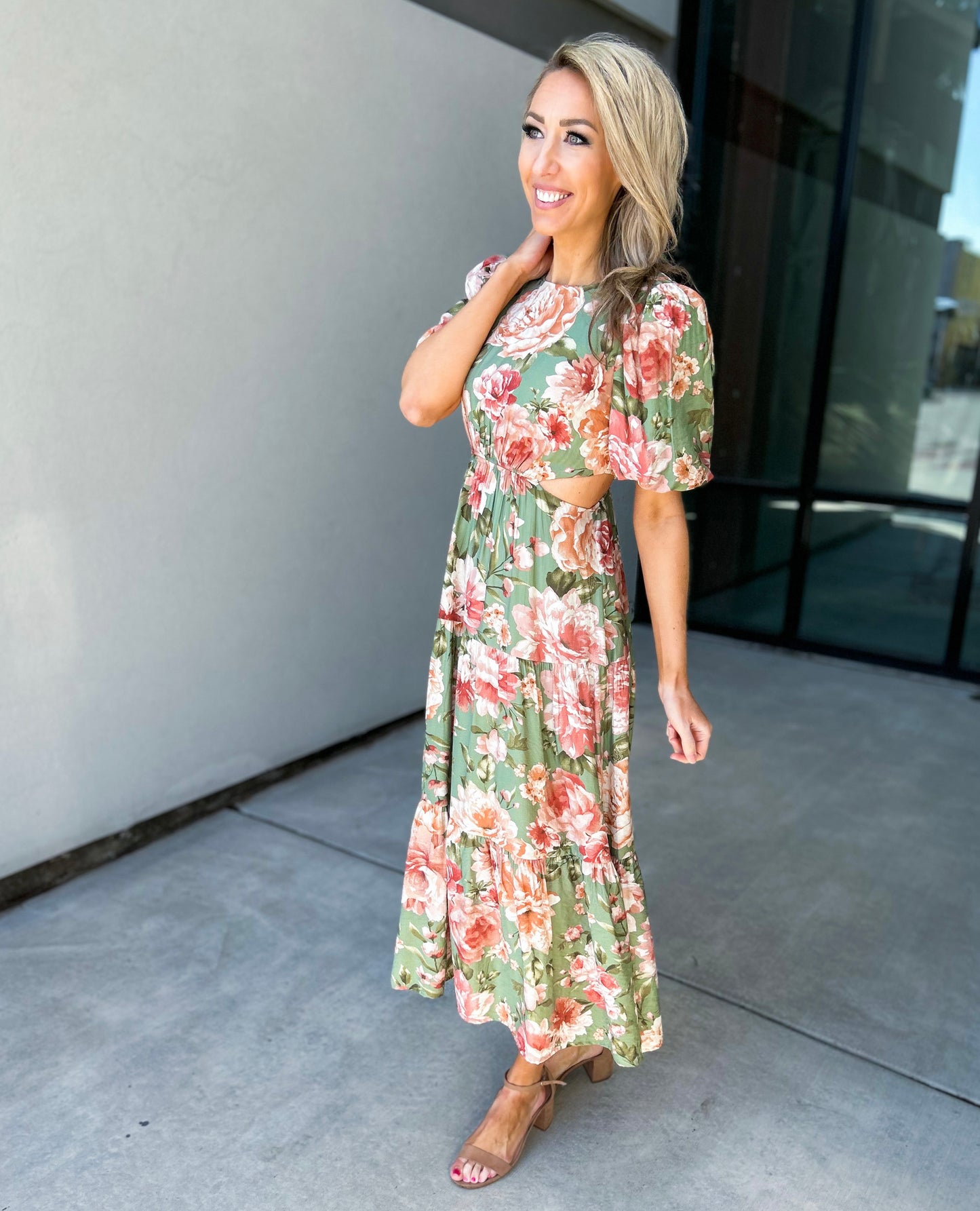 Rosalee Side Cut Out Floral Maxi Dress