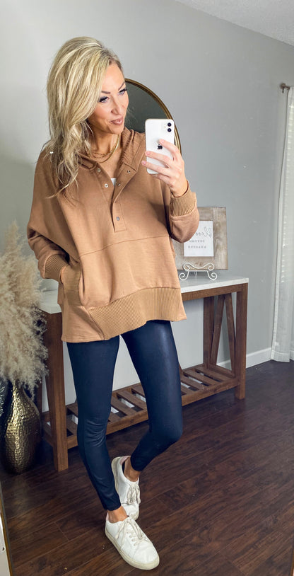 Anngie French Terry Oversized Pullover Hoodie (Carmel)