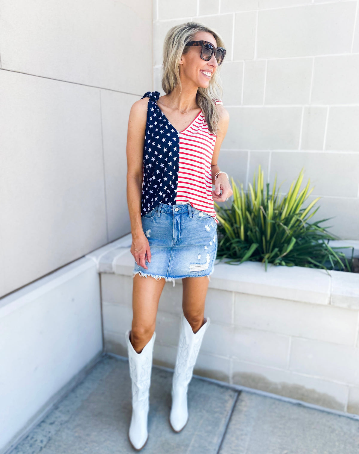 Stars and Stripes Shoulder Tie Top