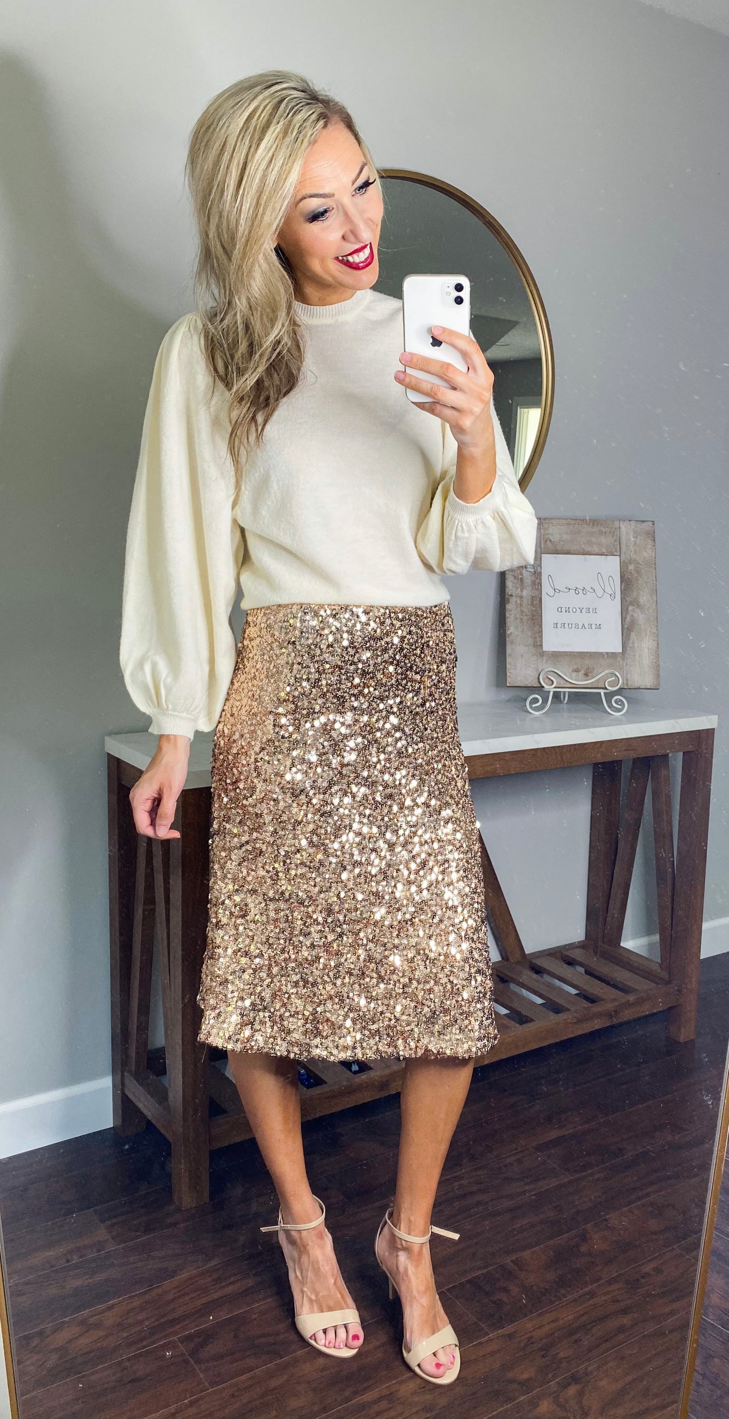 Lexy Rose Gold Sequin Midi Skirt