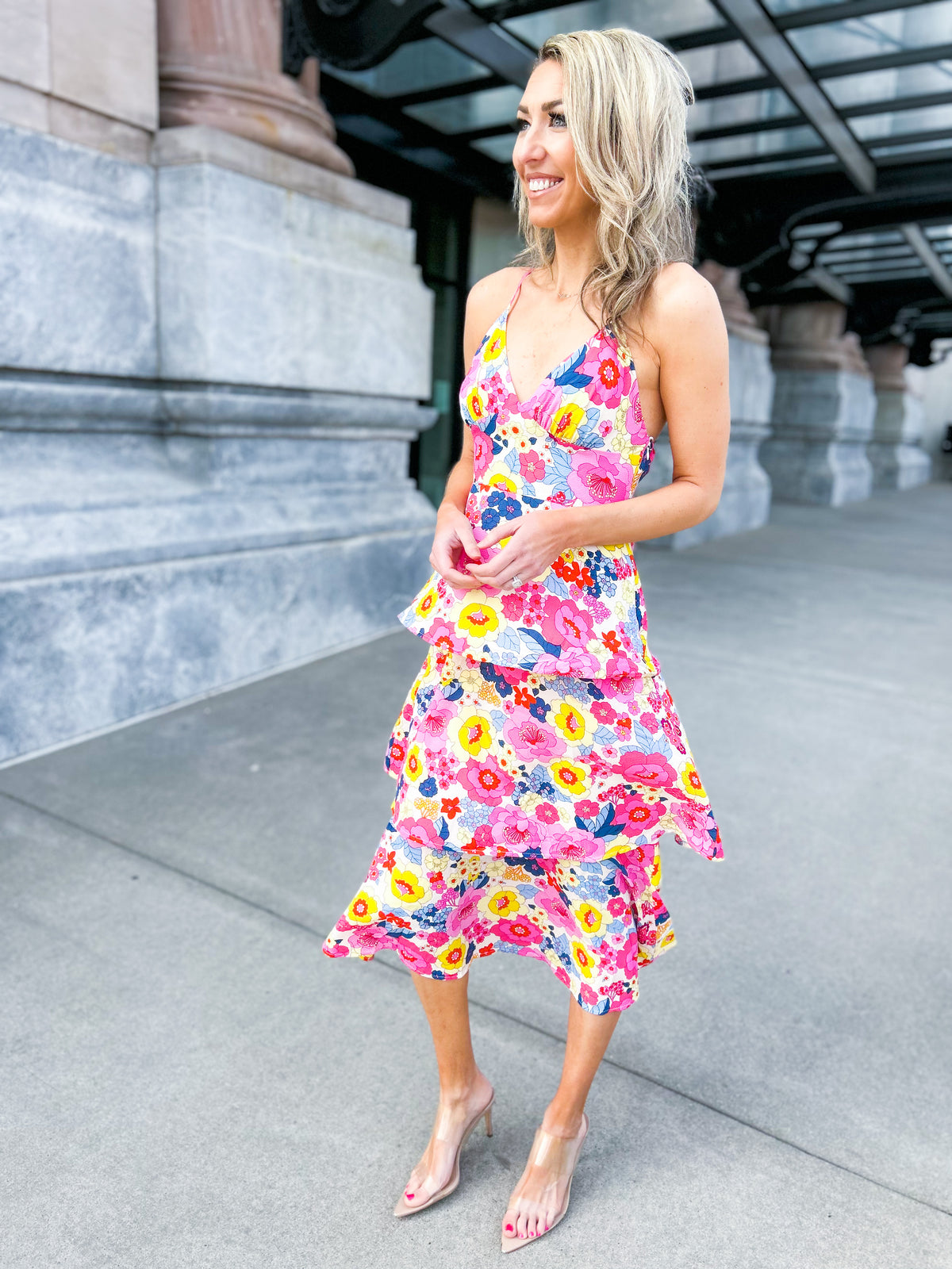 Summersalt Floral Yanni Ruffle Tiered Midi Dress