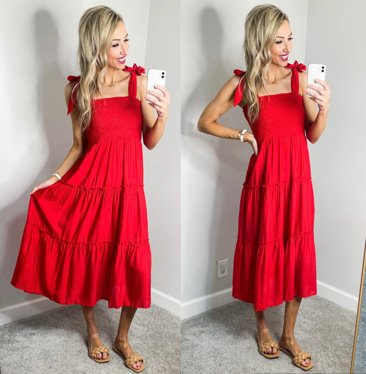 American Sweetheart Shoulder Tie Midi Dress