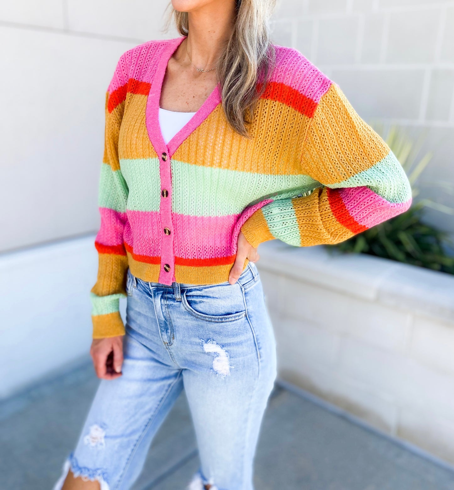 Leighton Striped Button Up Oversized Cropped Cardigan
