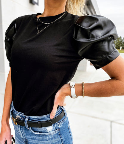Nora Leather Puff Sleeve Top