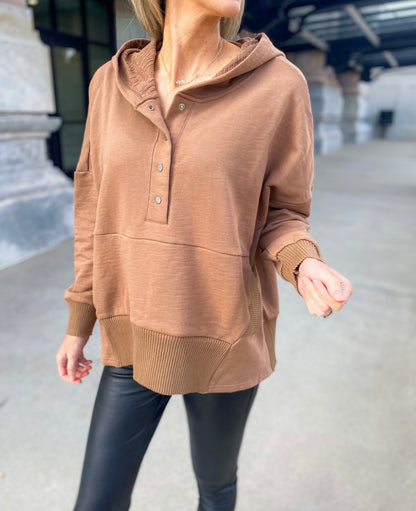 Anngie French Terry Oversized Pullover Hoodie (Carmel)