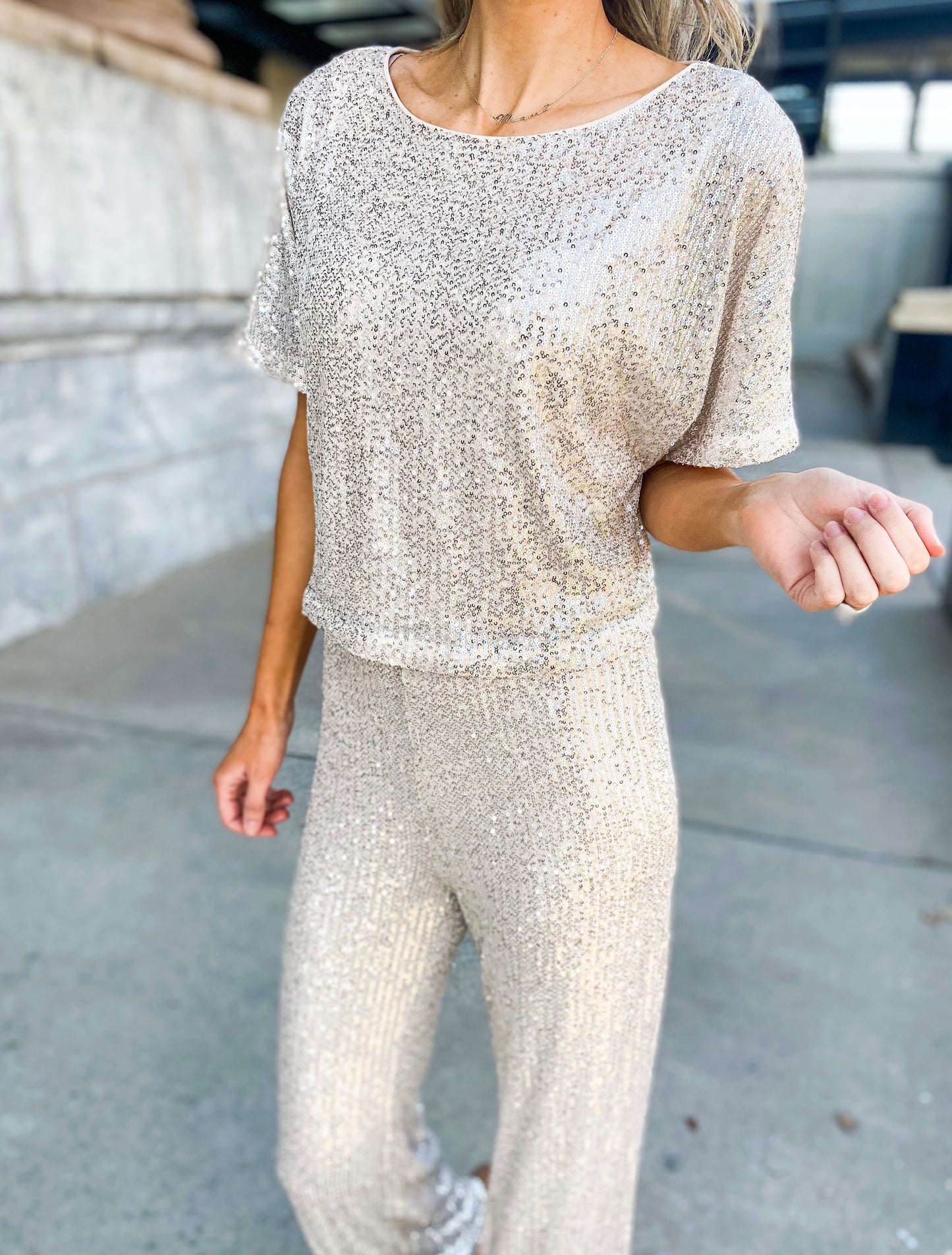 Choose to Sparkle Batwing Sleeve Sequin Top
