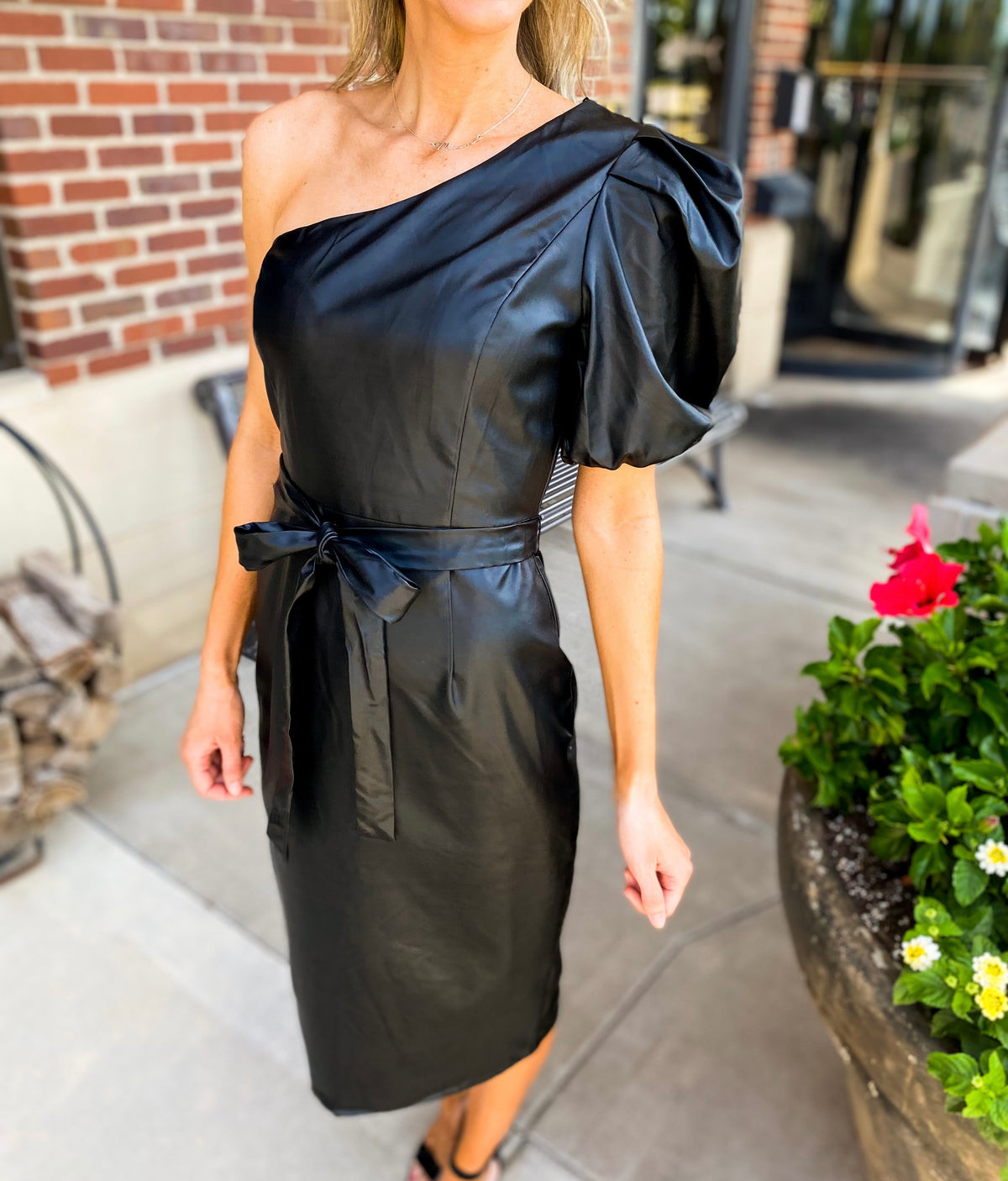 Kind of a Big Deal One Shoulder Faux Leather Dress