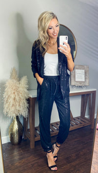 Nayla Oversized Sequin Blazer (Black)