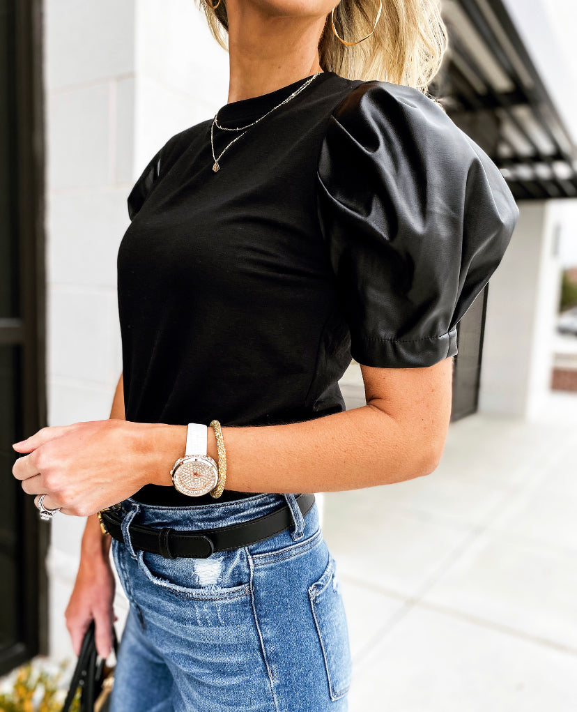 Nora Leather Puff Sleeve Top