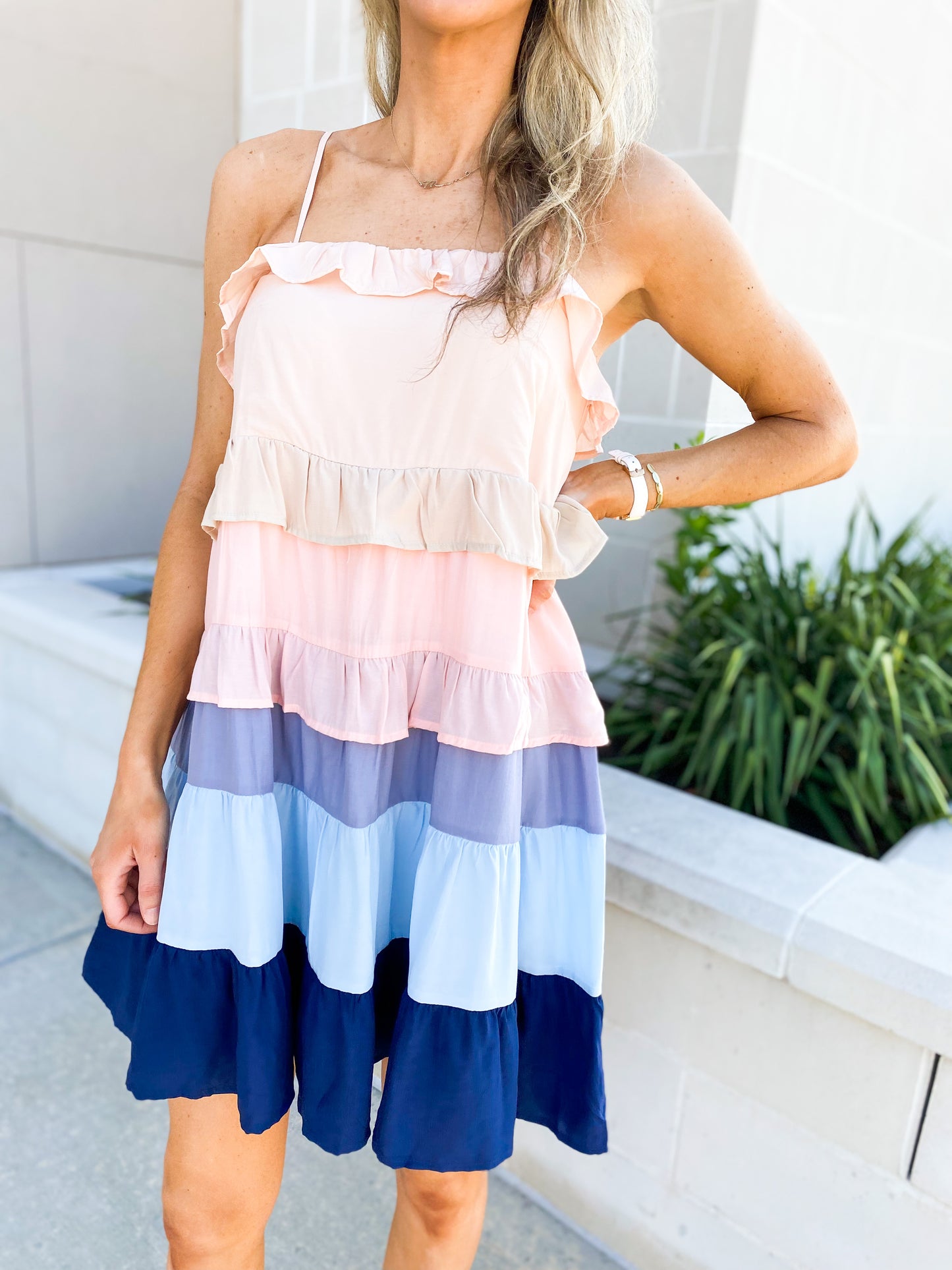 Whitney Color Blocked Tiered Dress