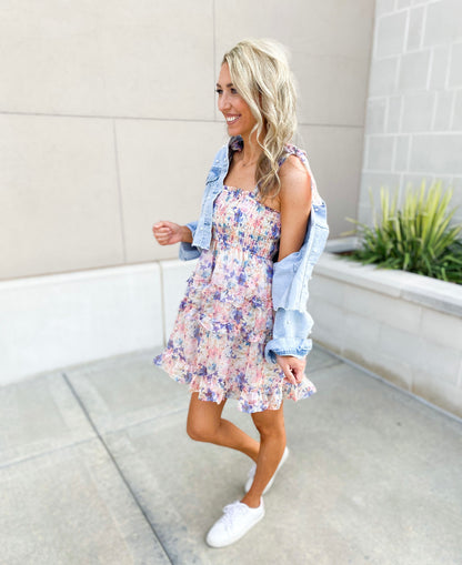 Aubrey Tie Shoulder Multicolor Floral Dress