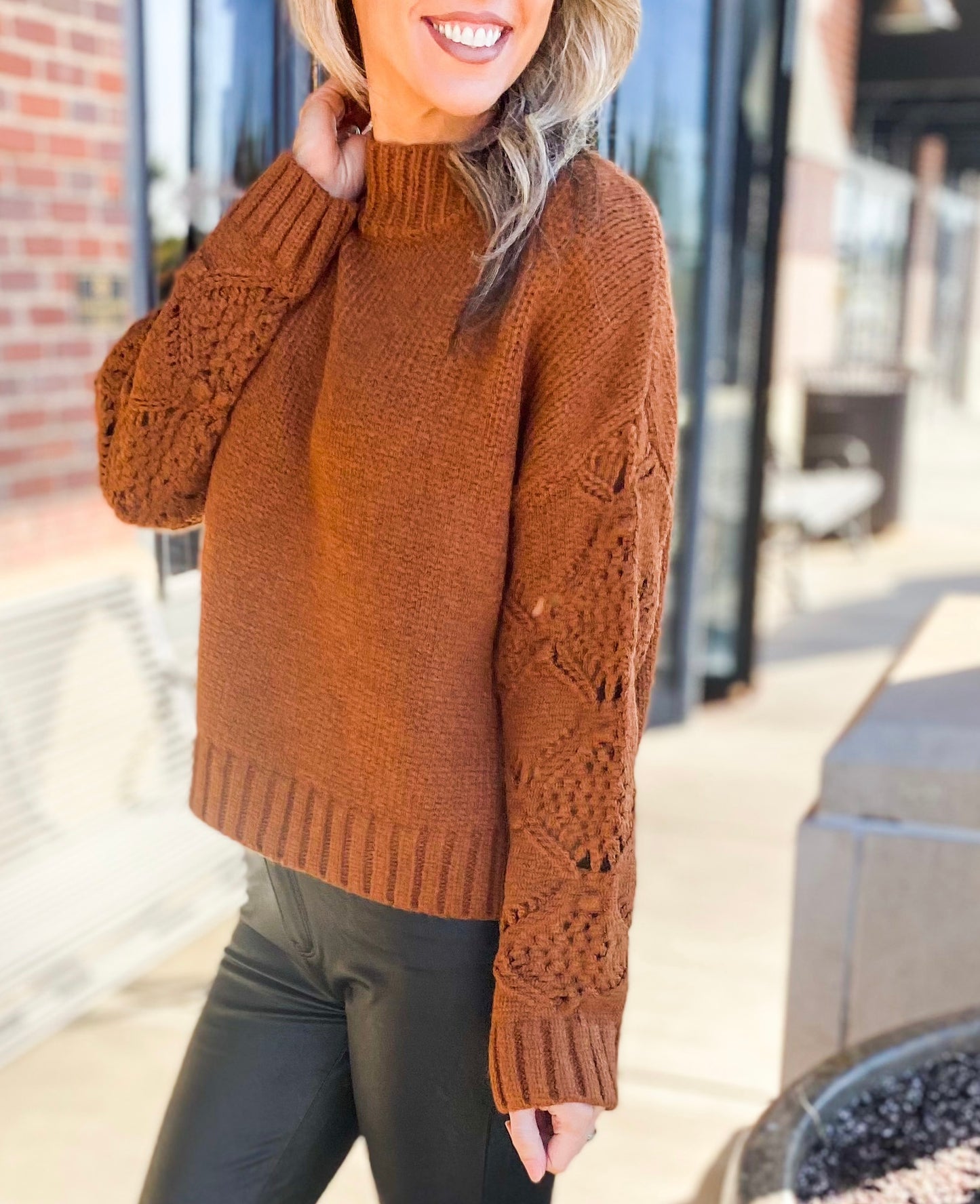 Rayanne Mock Neck Knit Sweater (Toffee)