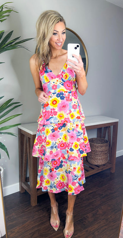 Summersalt Floral Yanni Ruffle Tiered Midi Dress