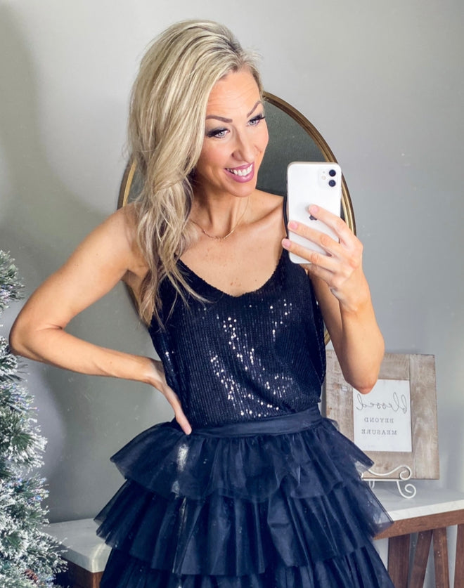 Elaine Sequin Tank (Black)