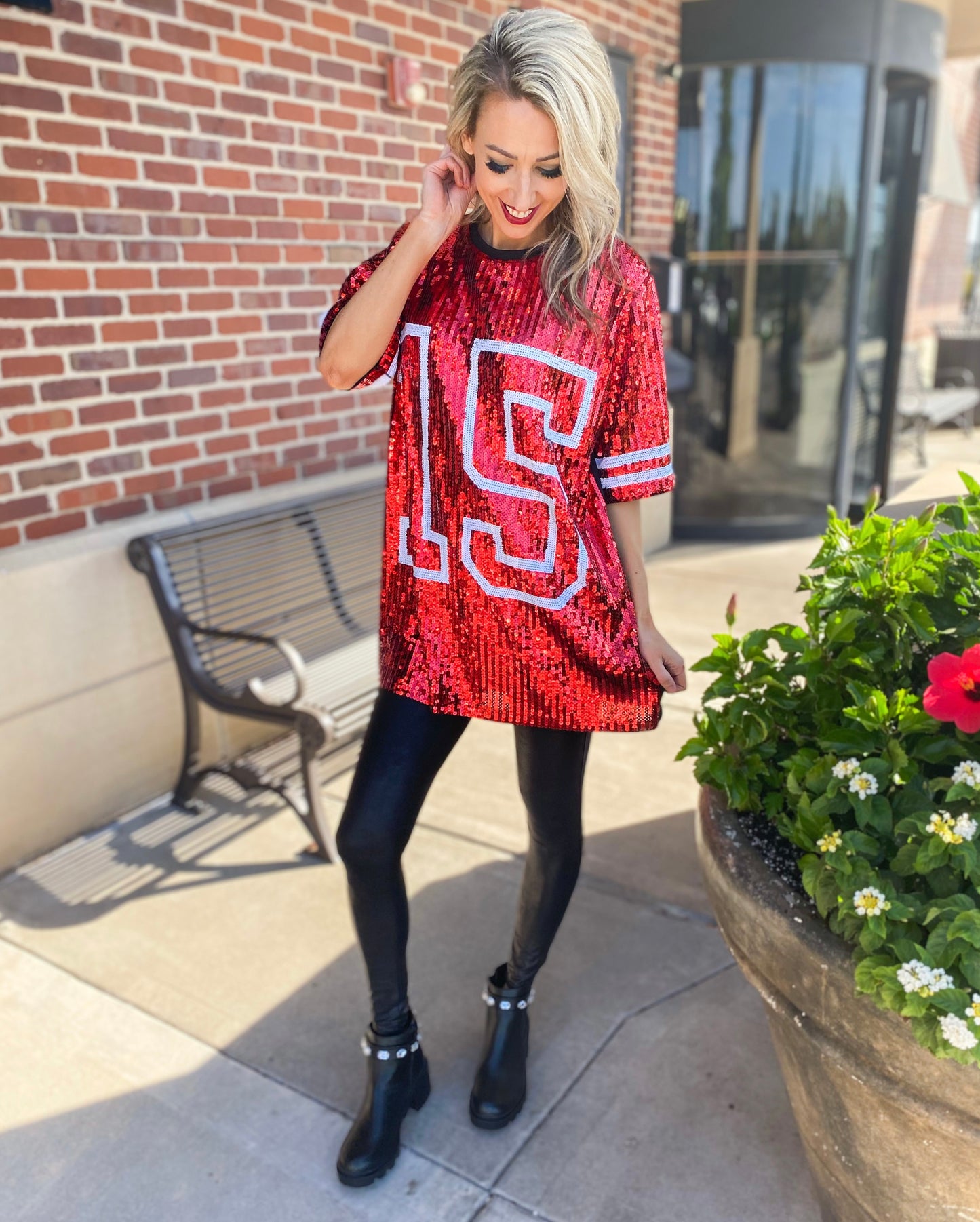 #15 Red Sequin Jersey TShirt Dress