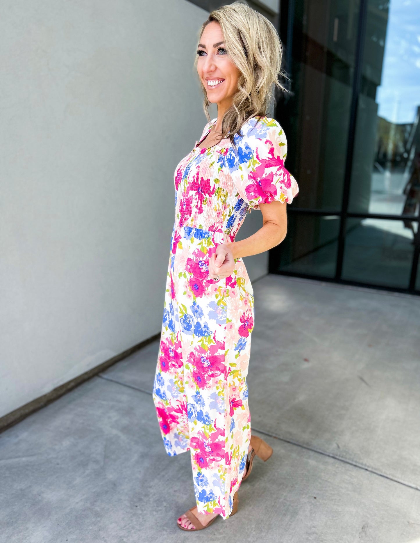 Miabella Smocked Floral Jumpsuit