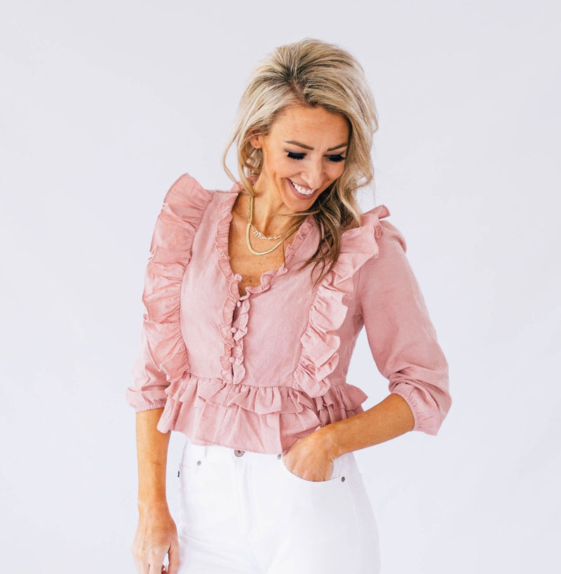 Dusty Rose Ruffle Crop Top