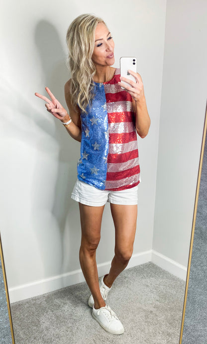 Red White and Boujee Sequin Tunic Top