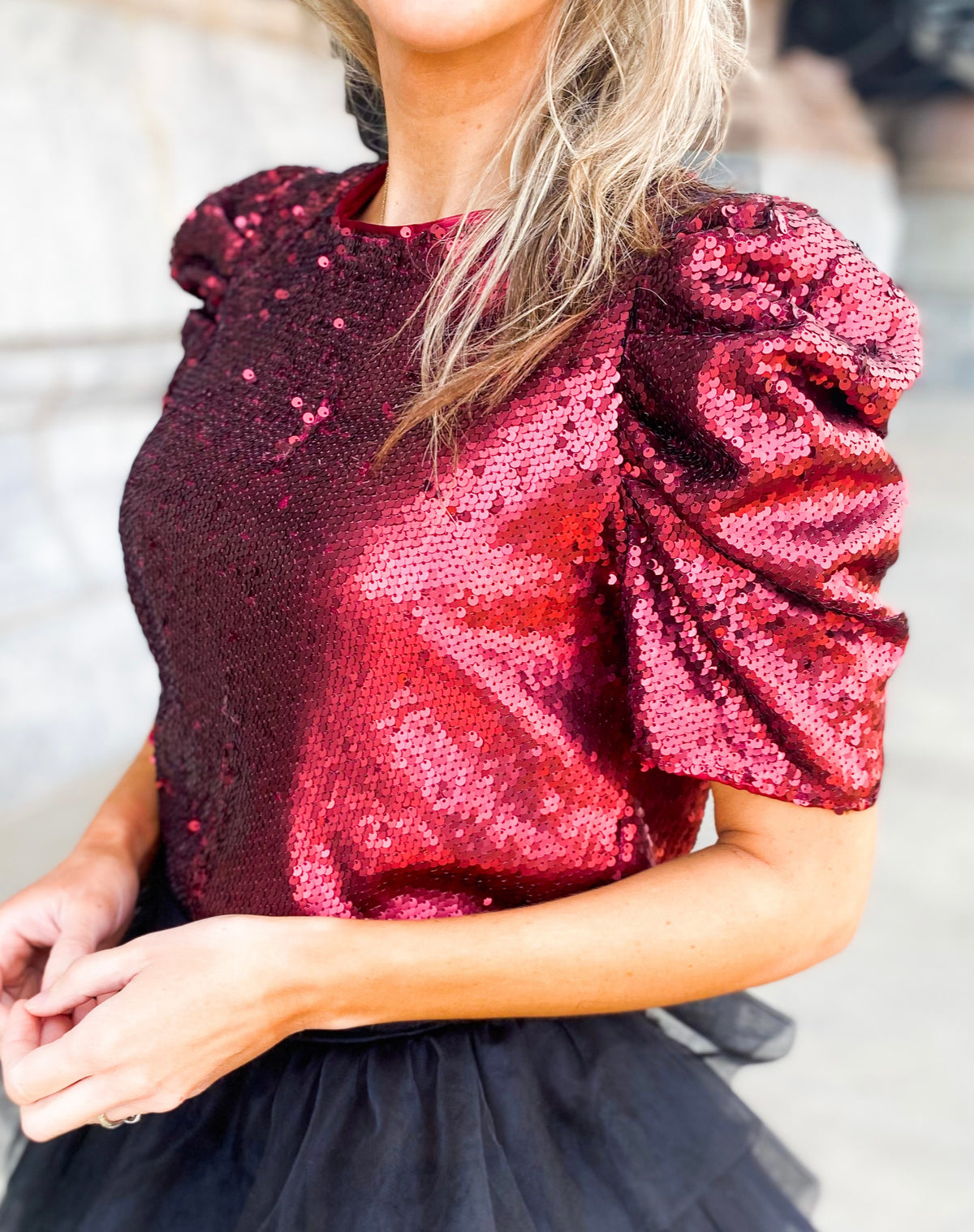 Presley Puff Sleeve Sequin Top