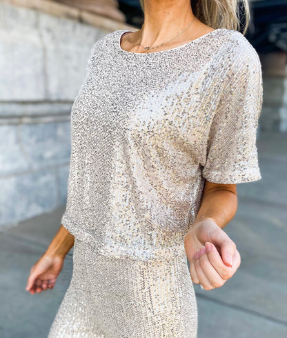 Choose to Sparkle Batwing Sleeve Sequin Top
