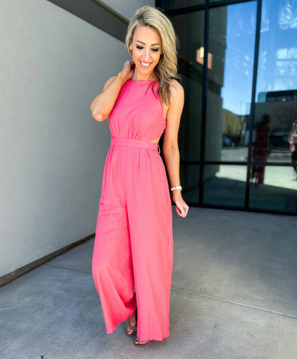 Rudy Cut Out Jumpsuit (Coral Pink)