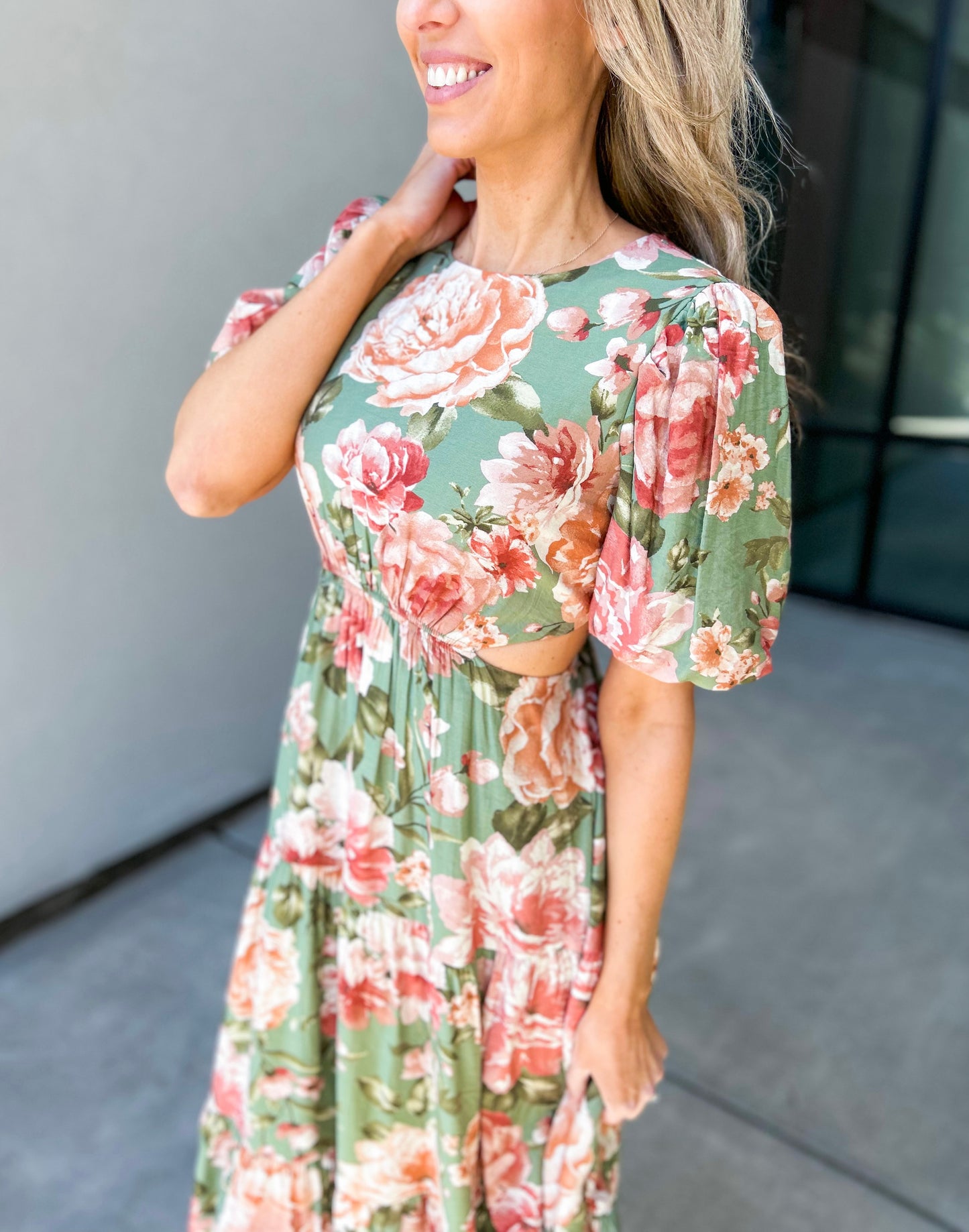 Rosalee Side Cut Out Floral Maxi Dress