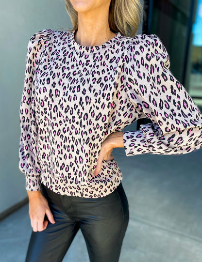 Kaylee Leopard Puff Shoulder Sweater