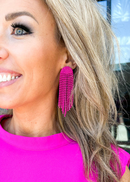 Sassy Rhinestone Chain Drop Earrings (Magenta)