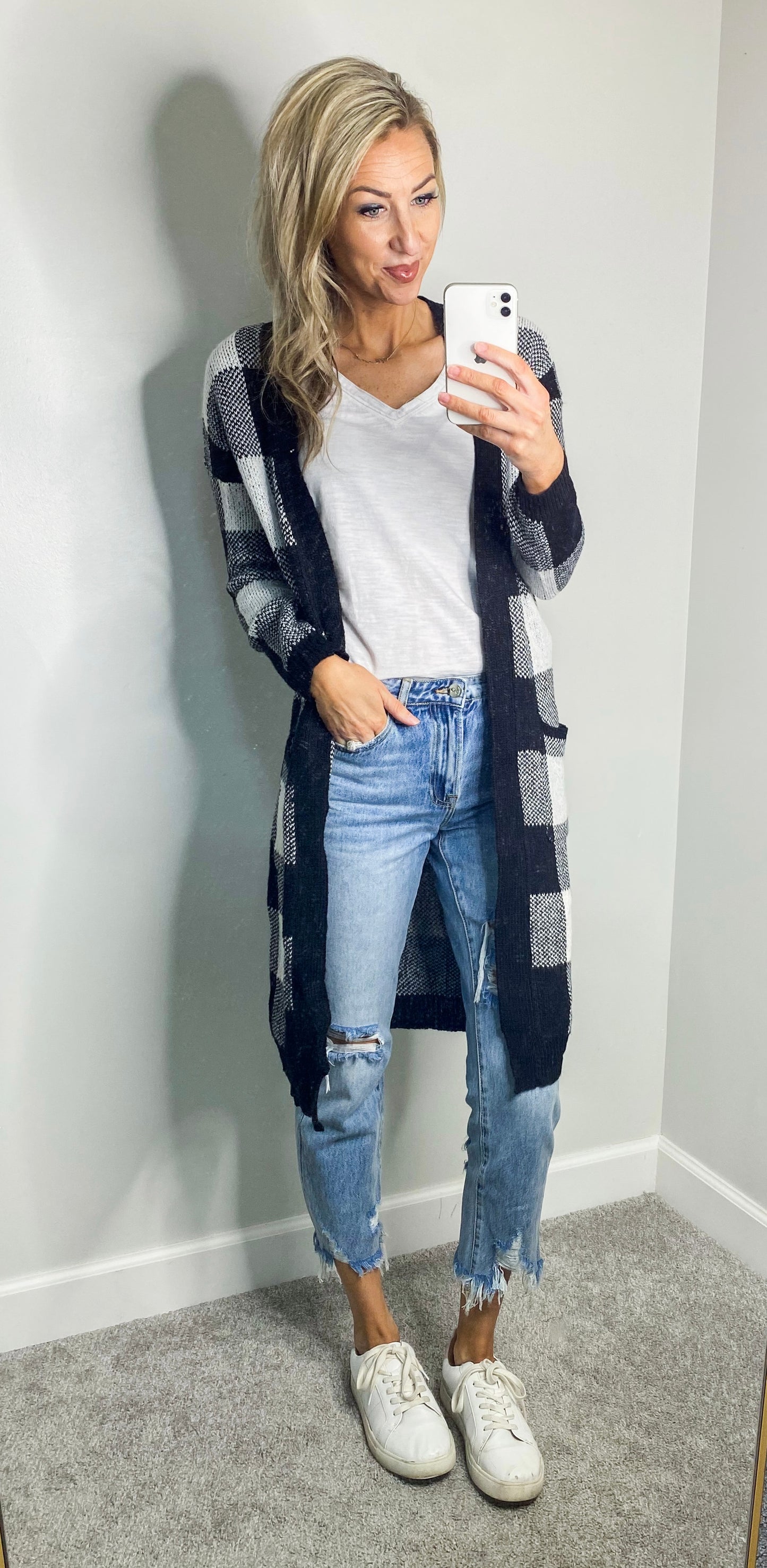 Yelena Checkered Cardigan