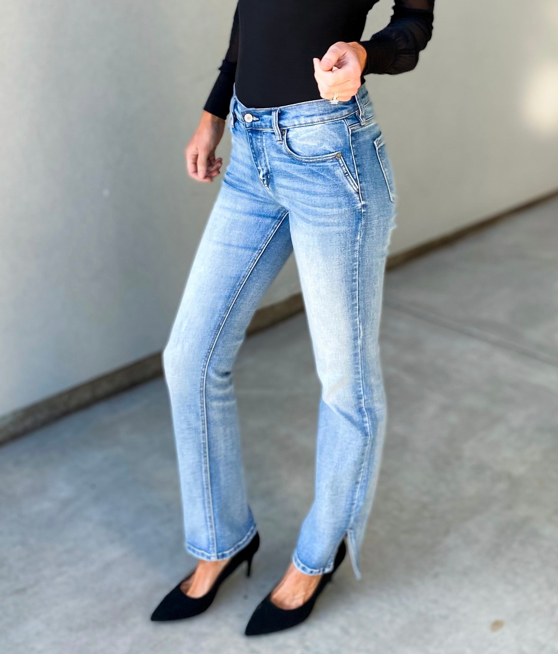 KANCAN Blakely Mid Rise Slim boot Cut Side Split Hem Jeans – Nova Lee  Boutique