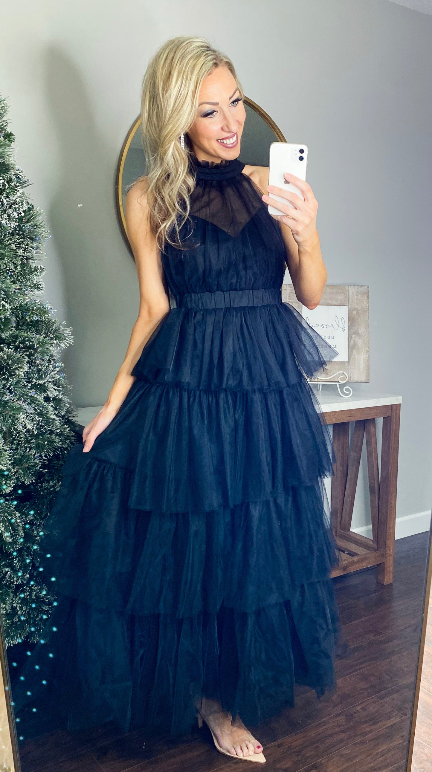 At It's Finest Halter Neck Tiered Tulle Maxi Dress