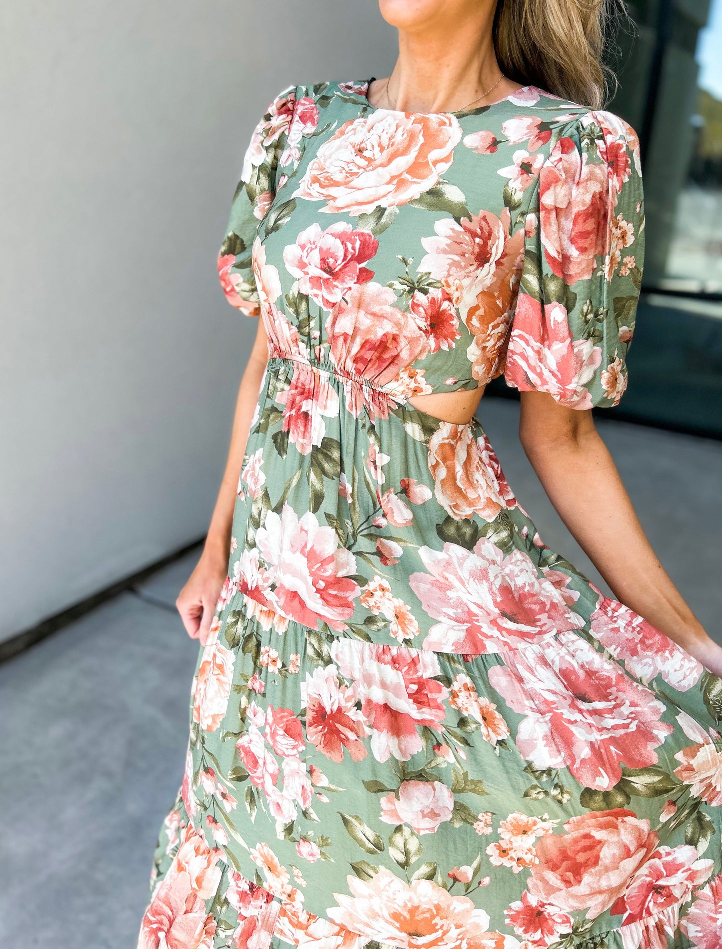 Rosalee Side Cut Out Floral Maxi Dress